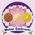 Delicious Sample of Laddus for Makar Sankranti over Tray, Vector Illustration