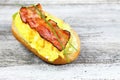 Delicious sandwich with bacon, scrambled egg and lettuce Royalty Free Stock Photo