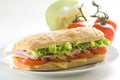 Delicious sandwich of ham cheese lettuce tomato Royalty Free Stock Photo