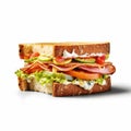 Hyperrealism Photography Of A Colorful Sandwich On Isolated White Background