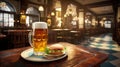 Delicious sandwich served on plate with refreshing glass of beer. Perfect for casual meal or pub Royalty Free Stock Photo