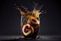 Delicious Sapodilla Plum- Sapota Fruit Juice Splashed Over a Dark and Moody Background