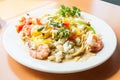 Delicious Seafood fettuccine pasta white sauce