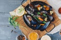 Delicious seafood fresh mussels with spices Royalty Free Stock Photo