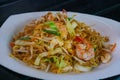 Delicious seafood pad thai stir fried noodles. Street food in Thailand