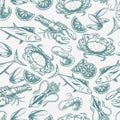 Delicious seafood pattern seamless monochrome