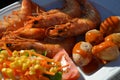 Delicious seafood with potatoes and mojo picon sauce