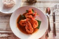 delicious seafood shrimp prawn plate served in a fance restaurant