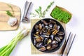 Delicious seafood steamed mussels on a plate