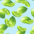 Delicious seamless pattern with juicy bright fruits and lime slices. Delicious background for textiles, Wallpaper, packaging, attr