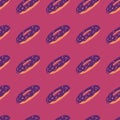 Delicious seamless pattern with purple colored donuts elements. Pink background. Tasty food backdrop Royalty Free Stock Photo