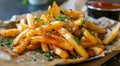 Delicious seasoned french fries served on a plate