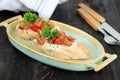 Delicious seasoned savory Italian tomato bruschetta slices