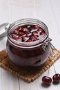 Tasty and aromatic seedless cherry jam for the winter can be prepared and canned at home. Royalty Free Stock Photo