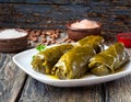 A delicious serving of homemade dolmades, presented with elegance and ready to enjoy Royalty Free Stock Photo