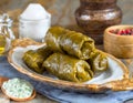 A delicious serving of homemade dolmades, presented with elegance and ready to enjoy Royalty Free Stock Photo