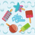 Delicious set ice creams in stick poster Royalty Free Stock Photo