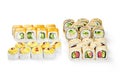 Delicious set of Japanese sushi rolls on white background Royalty Free Stock Photo