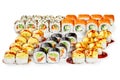 Delicious set of various Japanese sushi rolls on white background Royalty Free Stock Photo