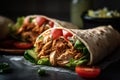 Delicious shawarma cut out. Chicken shawarma with tomato cucumber and lettuce.generative ai