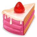 Delicious sheet cake with creamy topping and fresh strawberry