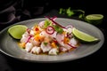 Delicious shrimp ceviche with vegetables, spices and lime Royalty Free Stock Photo