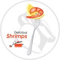 Delicious shrimp on a fork. Icon