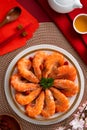 Delicious shrimp soaked in Chinese wine for lunar new year`s dishes Royalty Free Stock Photo