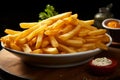 Delicious simplicity, French fries served on a charming wooden plate