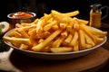 Delicious simplicity, French fries served on a charming wooden plate