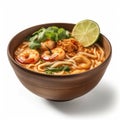 Delicious Singaporean Laksa with Shrimp and Noodles in a Bowl .