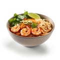 Delicious Singaporean Laksa with Shrimp and Noodles in a Bowl .