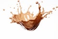 Delicious single chocolate splash suspended in mid air, isolated on a clean white background