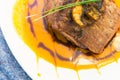 Delicious sirloin steak placed upon a bed of curry Royalty Free Stock Photo