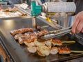 Seafood and Grilling Unagi eel for Japanese Unagi donburi rice recipe grilling in Tokyo Japan