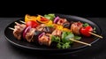 Delicious Skewers Kababs in Plate with Vegetables on Foody Theme Background AI Generative Royalty Free Stock Photo