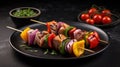 Delicious Skewers Kababs in Plate with Vegetables on Foody Theme Background AI Generative Royalty Free Stock Photo