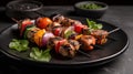 Delicious Skewers Kababs in Plate with Vegetables on Foody Theme Background AI Generative Royalty Free Stock Photo