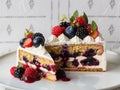 Delicious Slice of Berry Sponge Cake with Creamy Topping Royalty Free Stock Photo