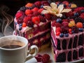 Delicious Slice of Berry Sponge Cake with Creamy Topping Royalty Free Stock Photo