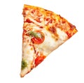 Delicious slice of caprese italian pizza over isolated white background