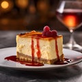 Delicious slice of cheese cake on plate