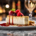 Delicious slice of cheese cake on plate