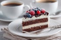 Decadent Chocolate Berry Cake Slice with Coffee Royalty Free Stock Photo
