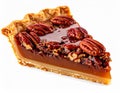 Delicious Slice of Pecan Pie with Golden Crust on White Background Royalty Free Stock Photo