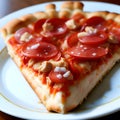 A delicious slice of pizza is ready to serve.