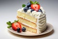 A delicious slice of white vanilla cake, with fruit AI generated