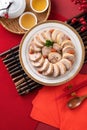 Delicious sliced chicken roll soaked in Chinese wine for lunar new year`s dishes Royalty Free Stock Photo