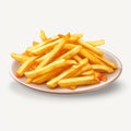 Delicious Sliced French Fries On White Plate - Photorealistic Vector Illustration