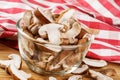 Delicious Sliced Shiitake Mushrooms isolated on a wooden background Royalty Free Stock Photo